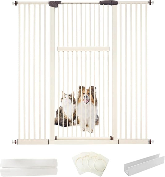 Extra Tall Pet Gate 55.12" High Pressure Mounted 55.12"-59.24" Extra Wide (9 Sizes) 1.37" Gap for Cat Dog Children Stairs Doorway Hallway No Drilling Auto-Close (55.12"-59.24", Cream White)