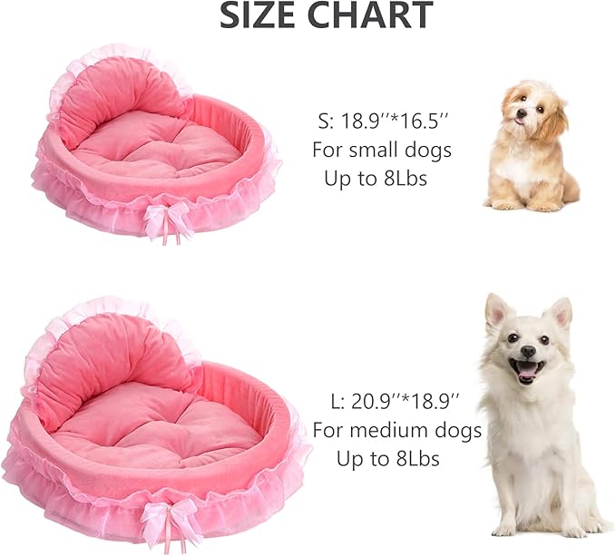 pawstrip Pink Dog Bed Washable Princess Cat Couch Soft Plush Pet Sofa Nest Mat Snuggle Kitten Puppy Cave Beds Cute Cozy Kitten Doggy Kennel Cushion Small Medium Dogs Cats Sleeping Pad (S, Pink)