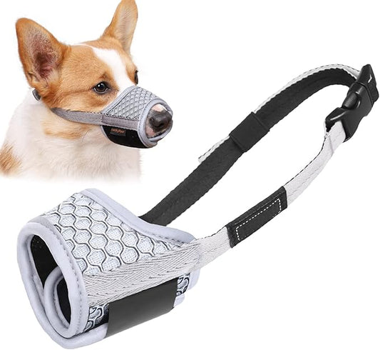 Dog Muzzle Anti Biting Barking and Chewing with Comfortable Mesh Soft Fabric and Adjustable Strap, Suitable for Small, Medium and Large Dogs(Gray(3D Mesh),XS)