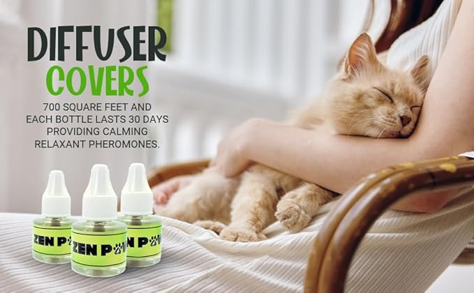 Diffuser Cat Relaxant Refill Plus Additional Bottle Calming Spray - Refills Compatible with All Major Brand diffusers. Comfort Zone, ThunderEase, Relaxivet and Others