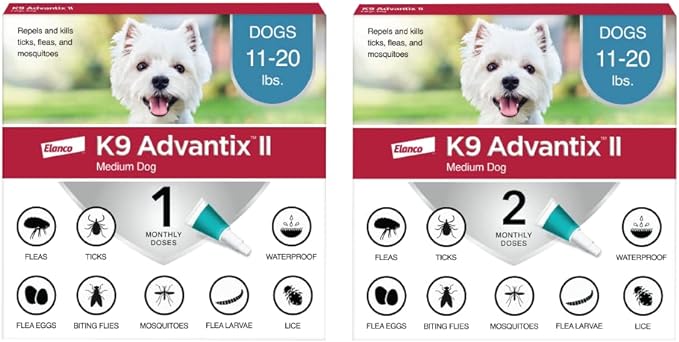 K9 Advantix II Medium Dog Vet-Recommended Flea, Tick & Mosquito Treatment & Prevention | Dogs 11-20 lbs. | 3-Mo Supply