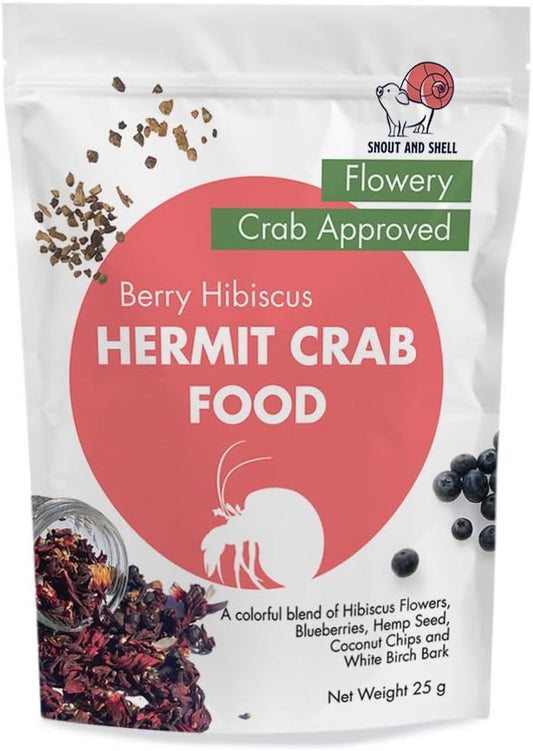 Berry Hibiscus Hermit Crab Food - Colorful Blend Diet of Hibiscus Flowers, Blueberries, Hemp Seed, Coconut Chips & White Birch Bark - Aquatic Pet Animal Snack Treat | 25g, Multi