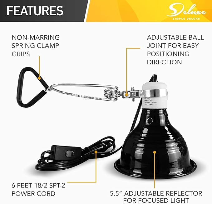 Simple Deluxe 50W Reptile Ceramic Heat Bulb No Light Emitting with 5.5 Inch 60W Dome Light Clamp Lamp Fixture and Digital Thermostat Controller, for Incubating Chicken & Amphibian Pet