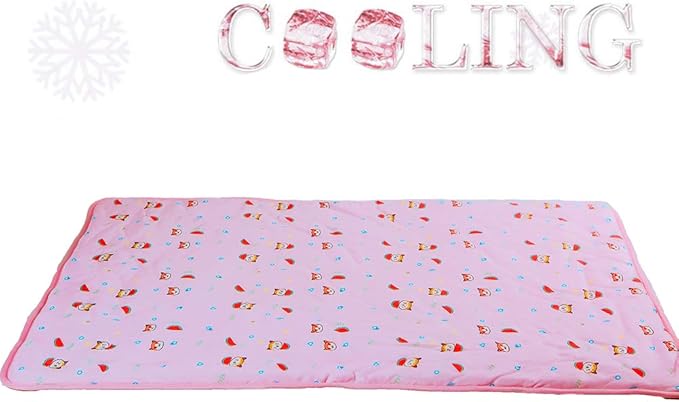 SEIS Dog Ice Pad Ice Silk Cats Kennel Mat Pet Cooling Pad Summer Cool Bamboo Mat Breathable Pad (Pink Cat, S