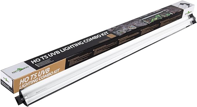 REPTI ZOO Reptile T5 HO UVB Lighting Combo Kit, Light Fixture Reptile Terrarium Hood, with Detachable Curved Reflector and 5.0 UVB T5 Lamp Bulb, ETL certificated (54W)