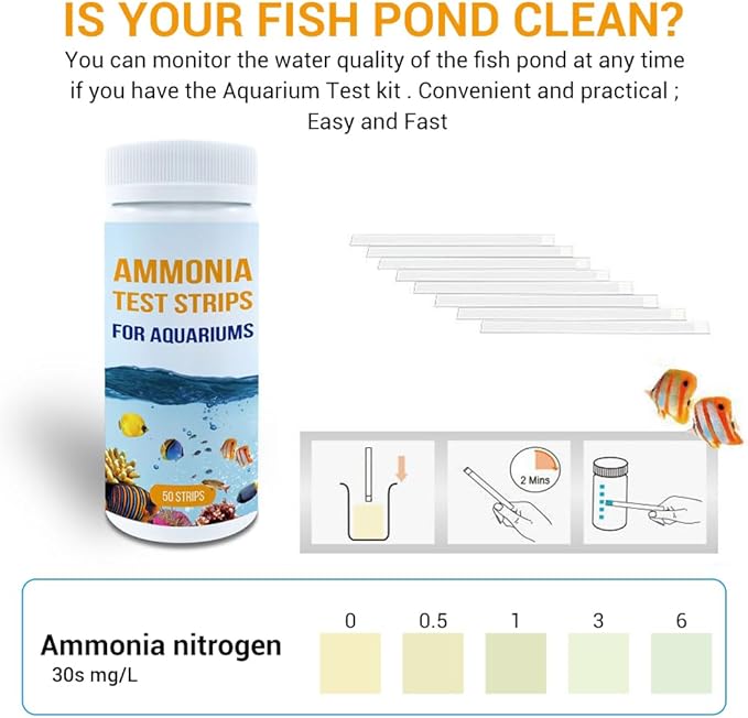 DONGKER 50pcs Aquarium Ammonia Test Strips,NH3/NH4 Test Kit Fast Testing Ammonia for Aquarium/Pond/Pool