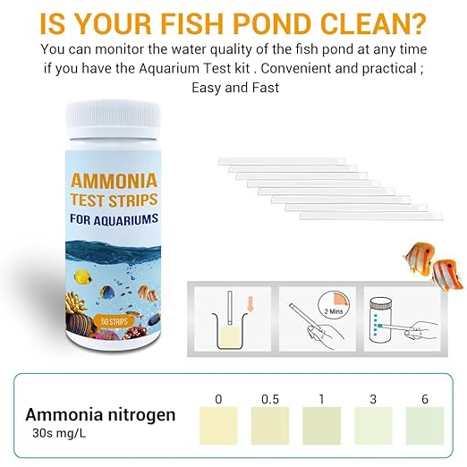 Aquarium Ammonia Test Kit, 50 Counts Ammonia Test Strips Fish Tank Aquarium Test Strips for Aquarium Pond Pool