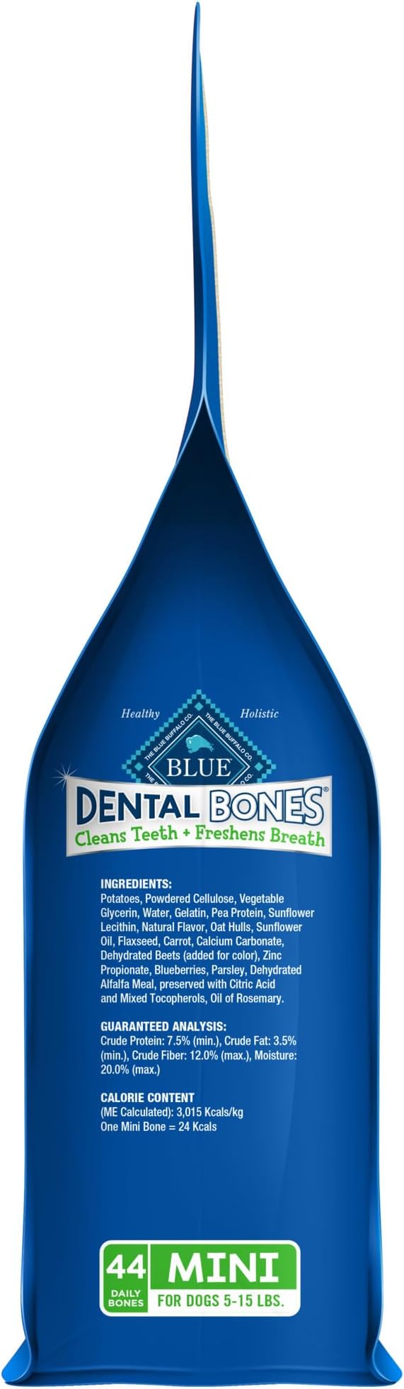 Blue Buffalo Dental Bones Mini Natural Dental Chew Dog Treats, (5-15 lbs) 12-oz Bag