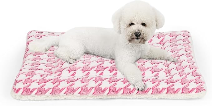 Dog Bed Mat, Reversible Dog Crate Pad for Medium Small Dogs, Portable and Soft Pet Bed Mat, Machine Washable Pet Bed Pad for 24-inch Kennel(Pink)