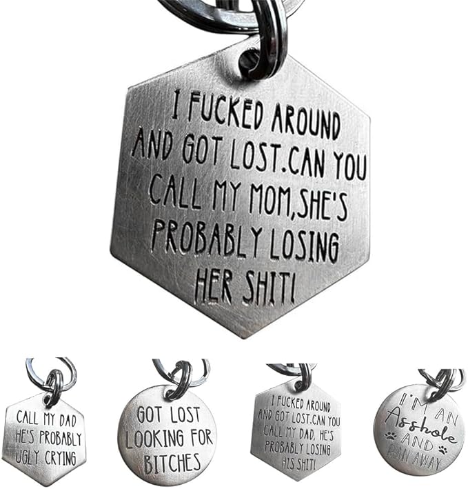 Funny Dog Tag, Stainless Steel Pet ID Tag Personalized Got Lost Dog Collar Tag Puppy Tag, Pet Cat & Dog Collar Charm Gift for Dog Cats Owner Dog Lover (I Fucked Around(mom))