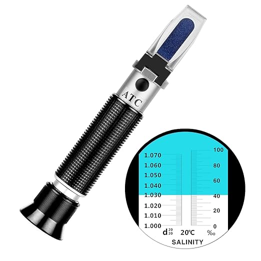 Water Salinity Refractometer, Dual Scales Hydrometer: Specific Gravity 1.000-1.070 & PPT 0-100 (1‰ = 1ppt = 1000 ppm), Handheld Seawater Tester for Aquarium, Marine Fish-Keeping, Pool Tank