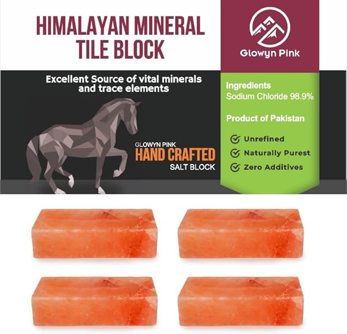 Himalayan Salt Block Lick Brick – 4.4 lbs, 4 Pack – 8X 3.85 x 2 inches (fits Standard Salt Block Holder) - 100% Natural with Vital Minerals for Horses & Livestock.