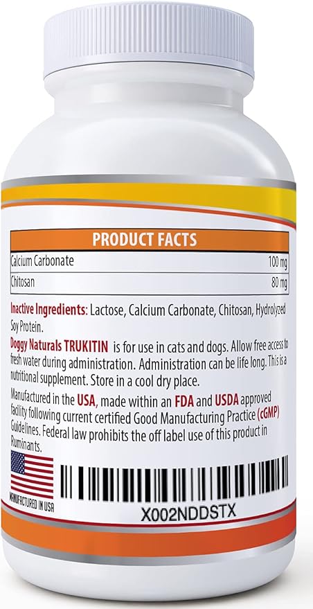 Trukitin Chitosin Based Phosphate Binder for Cats & Dogs – All Natural Human Grade Ingredients for Renal Support Supplement with Calcium Carbonate Oral Powder (Made in U.S.A)