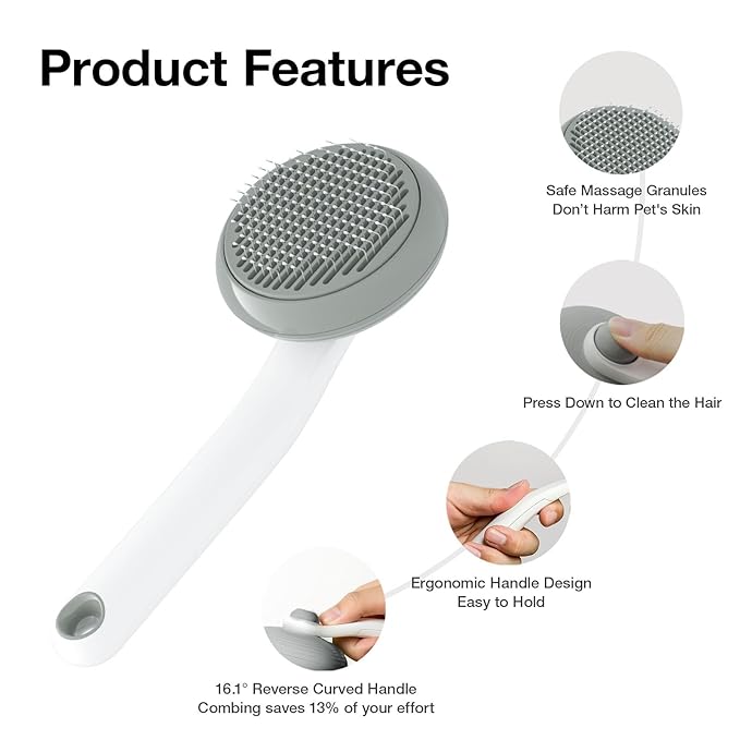 Cat Brush for Shedding, Pet Grooming Self Cleaning Slicker Brush for Cats & Dogs, Cat Deshedding Brush Easily Removes Tangles Hair and Loose Undercoat, Mats Tangled Hair Shedding Brush (Grey)