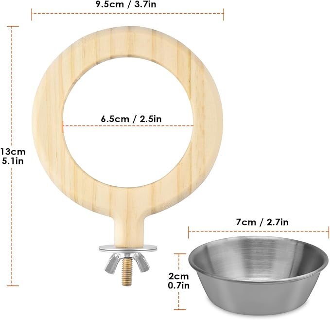KATUMO Conure Perch Bird Wood Perch Stand Toy Parrot Cage Toy Bird Food Cup for Parakeet Lovebird Cockatiel Conure Budgie Small Parrots