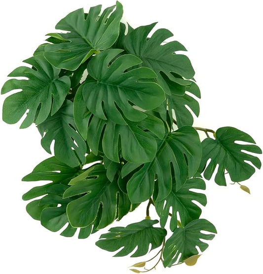 Reptile Plants for Terrarium, Amphibian Habitat Decor Artificial Hanging Plants with Suction Cup - Fake Monstera