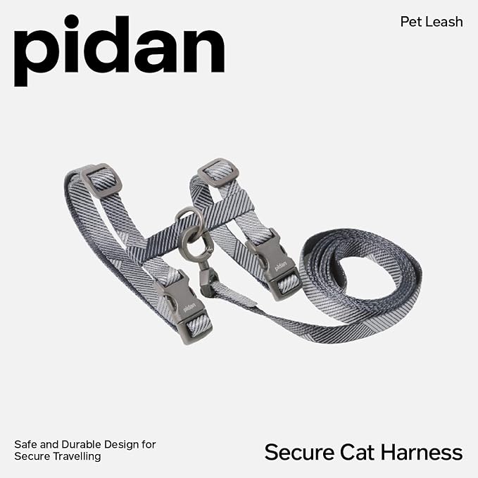 pidan Cat Harness & Leash Set, Cats Escape Proof Adjustable Kitten Harness for Large Small Cats, Lightweight Soft Walking Travel Petsafe Harness Grey,Neck Girth 7.8'' 12.2'', Chest Girth 10.2'' 16.9''