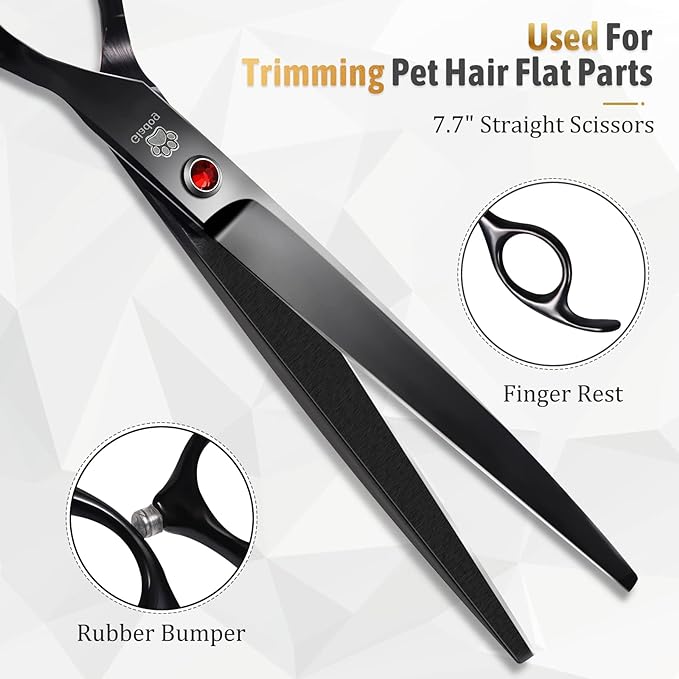 Dog Grooming Scissors Kit with Safety Round Tips, GLADOG Professional 6 in 1 Grooming Scissors for Dogs, Sharp and Heavy-duty Dog Grooming Shears for Dogs Cats Pets