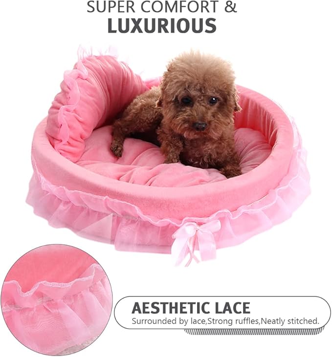 pawstrip Pink Dog Bed Washable Princess Cat Couch Soft Plush Pet Sofa Nest Mat Snuggle Kitten Puppy Cave Beds Cute Cozy Kitten Doggy Kennel Cushion Small Medium Dogs Cats Sleeping Pad (L, Pink)