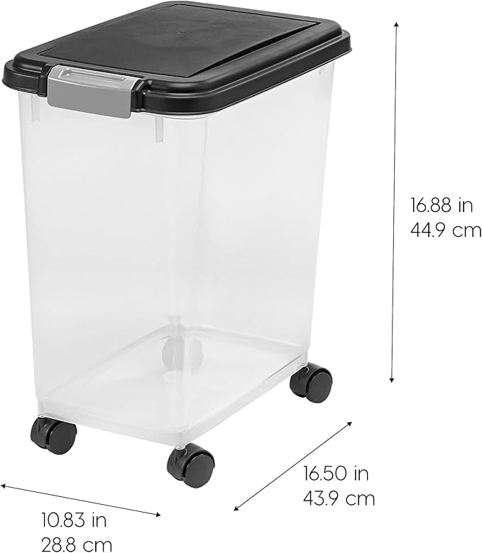 IRIS USA Airtight Dog Food Storage Container, Up to 30 lbs, Attachable Wheels, for Dog Cat Bird and other Pet Food Storage Bin, Keep Fresh, Easy Mobility, BPA Free, Black