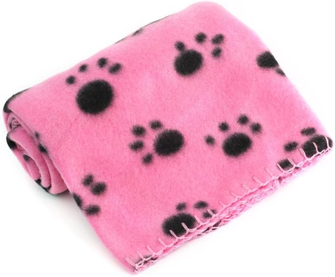 Pet Dog Cat Puppy Kitten Soft Blanket Doggy Warm Bed Mat Paw Print Cushion (Pink)