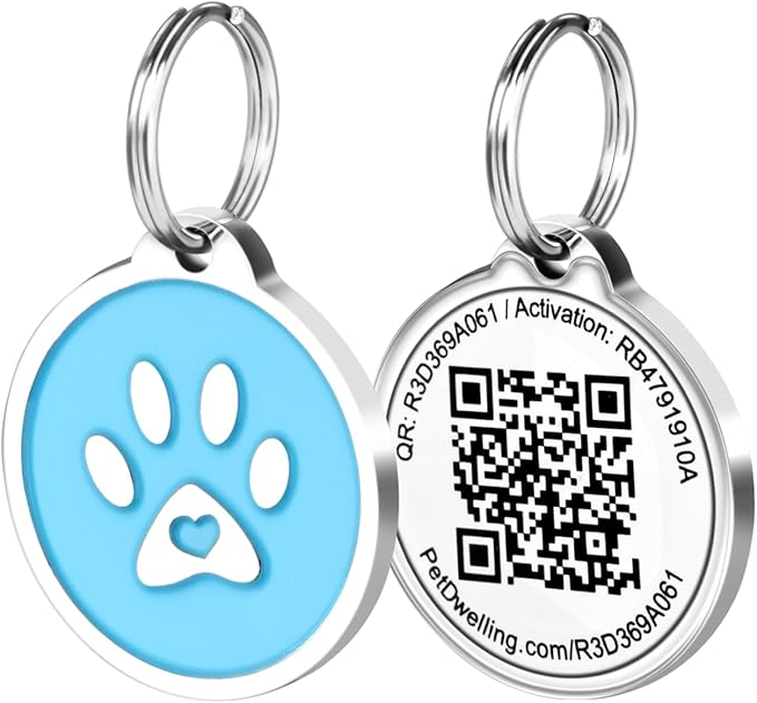 Premium Pet ID Tag for Dogs and Cats: Easy Scan QR Code, Instant Online Pet Profile Access, & Scan Location Alerts(Summer Blue Paw)