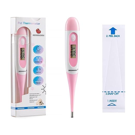 Digital Pet Thermometer for Accurate Fever Detection, Suitable for Cats/Dogs/Horse/Veterinarian, Waterproof Pet Thermometer, Fast and Accurate Measurements in 20 Seconds (Pink)