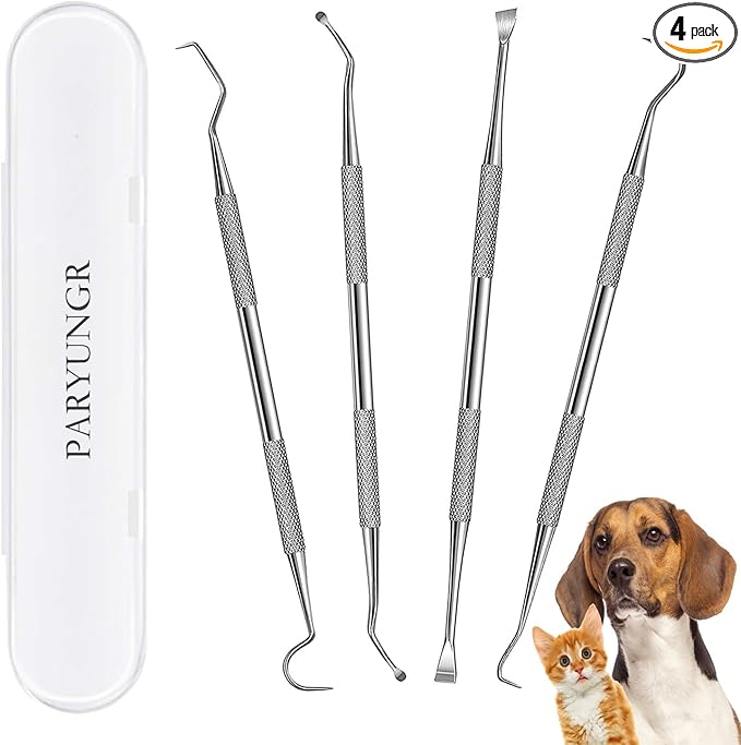 Dental Tools Pet Dog Cat Teeth Cleaner Tool Kit, Stainless Steel Plaque Remover Dental Picks Tooth Tartar Scraper, Pets Oral Care Hygiene Set for Cats and Dogs Use with Case