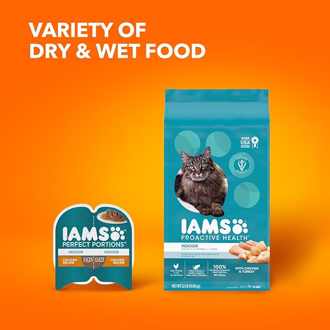 IAMS PROACTIVE HEALTH Adult Indoor Weight Control & Hairball Care Dry Cat Food with Chicken & Turkey Cat Kibble, 16 lb. Bag