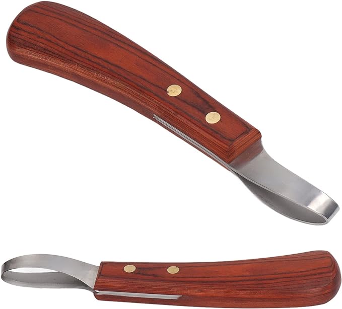 Hoof Trimmer Shears Stainless Hoof Knife Loop Oval Hoof Knife Steel Cutter Rubber Wood Handle Multipurpose