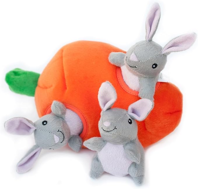 ZippyPaws Burrow Squeaky Hide and Seek Plush Dog Toy, Bunny 'n Carrot