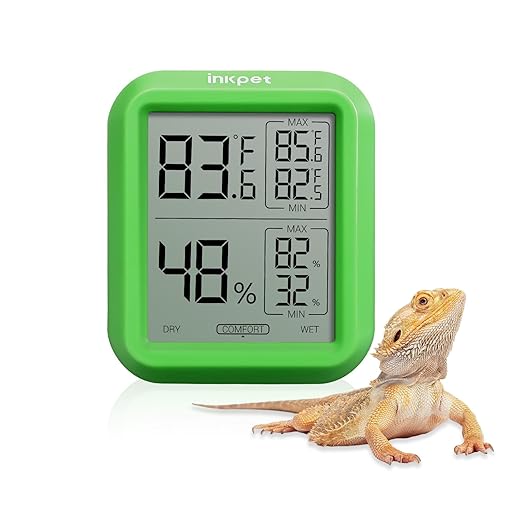 Reptile Thermometer Hygrometer with Max/min Record High-Accuracy Digial Display Ideal for Reptile Terrarium, Tank, Pet Rearing Box, Bearded Dragon, Leopard Gecko