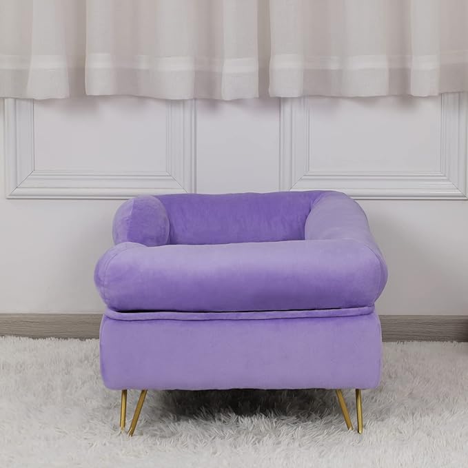 Dog Sofas and Chairs for Small Breeds,Dog Couch for Small Pet,Cat Sofa Chair with Soft Velvet Fabric,Wooden Frame Cat Bed,Pet Sofa Bed for Small Dog Rest Using,PURPLE