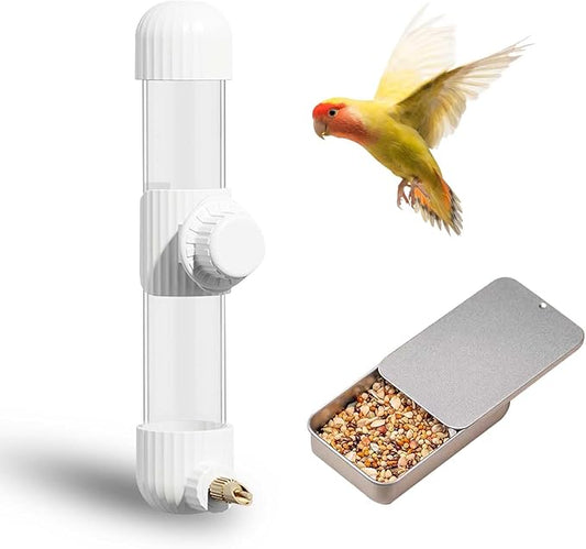 Bird Drinker Waterer Parakeet Water Dispenser for Cage Bird Drinking Water Bottle Parrot Automatic Drinking Device for Budgie Cockatiel Lovebirds Canary Finch (White/9.87 OZ)
