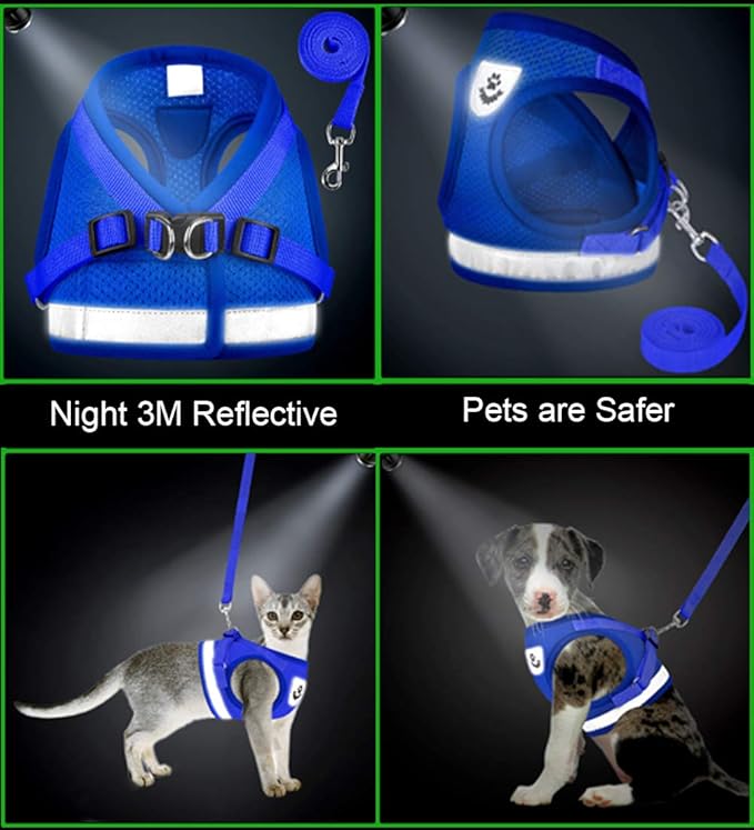 Cat Harnesses and Puppy Harness with Leashes Set, Escape Proof Cat Harness, Adjustable Reflective Soft Mesh Vest Fit Puppy Kitten Rabbit Ferrets's Outdoor Harness