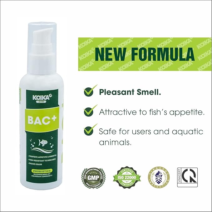 BAC+ Aquarium Probiotics, Pleasant Smell, Disease Resistance, Immunity Boosting (BAC+ (New Formula), 105ml)