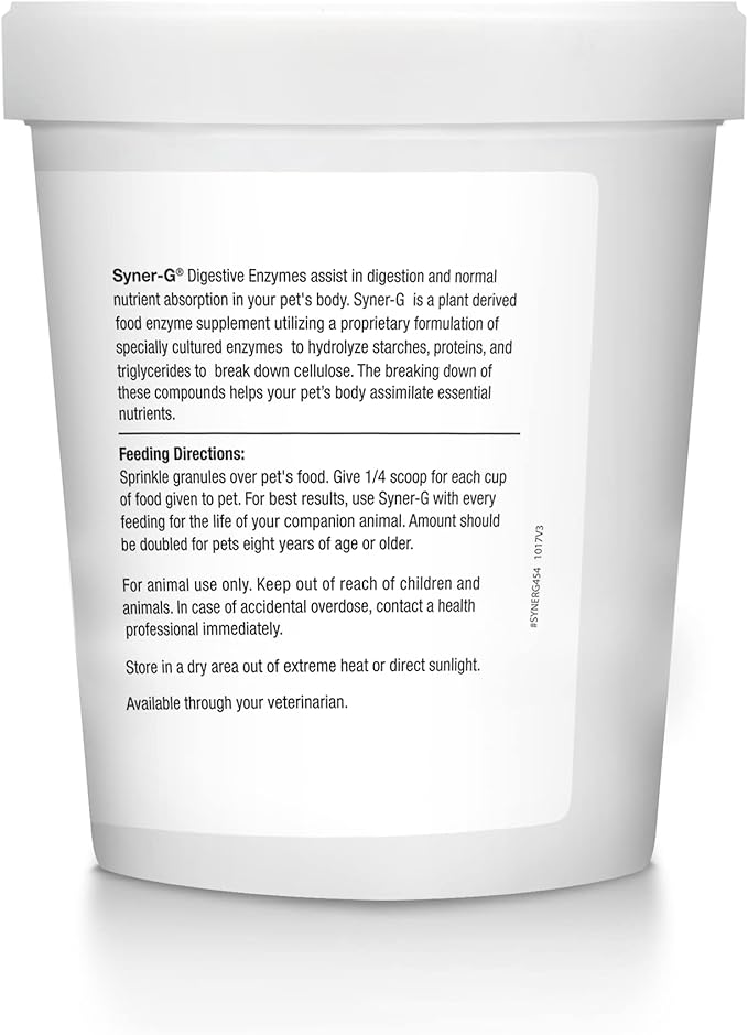 PHS Syner-G Digestive Enzymes Supplement for Dogs and Cats - Enzymes Alpha-Amylase, Lipase, Cellulase, and Protease - Digestion Support, Absorption of Nutrients, Skin Health - Made in USA - 454 grams