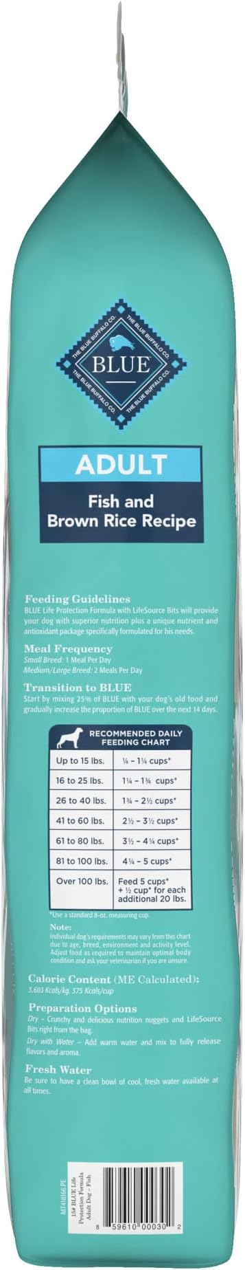 Blue Buffalo Life Protection Formula Adult Dry Dog Food, Helps Build and Maintain Strong Muscles, Made with Natural Ingredients, Fish & Brown Rice Recipe, 15-lb. Bag