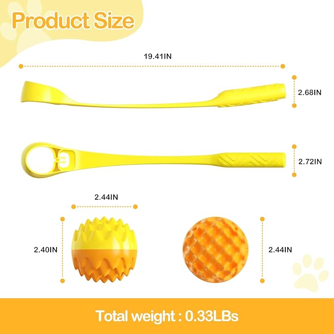 Dog Ball Thrower launcher Interactive Dog Toy with Vocal Cue Ball includes 6.2CM(2.44") Medium Herding Ball & 49.3CM(19.4") Non-slip Handle Yellow