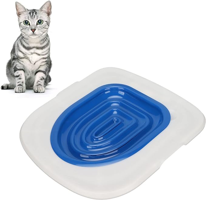 Cat Toilet Seat Training Kit, Universal Reusable Cat Toilet Trainer, Puppy Cat Litter Mat Kitty Urinal Seat Toilet Trainer, Cat Litter Tray Kit Kitty Potty Train(White Tray, 1 Blue Inner Support)