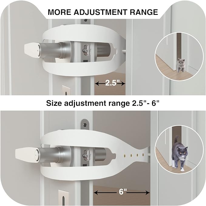 2Pcs Cat Door Holder Latch Larger Cat Door Alternative to Keep Dogs Out of Cat Litter Boxes and Food with 5 Adjustable Sizes Strap 2.5-6" Wide Fast Latch Strap Let's Cats in Easy to Install White