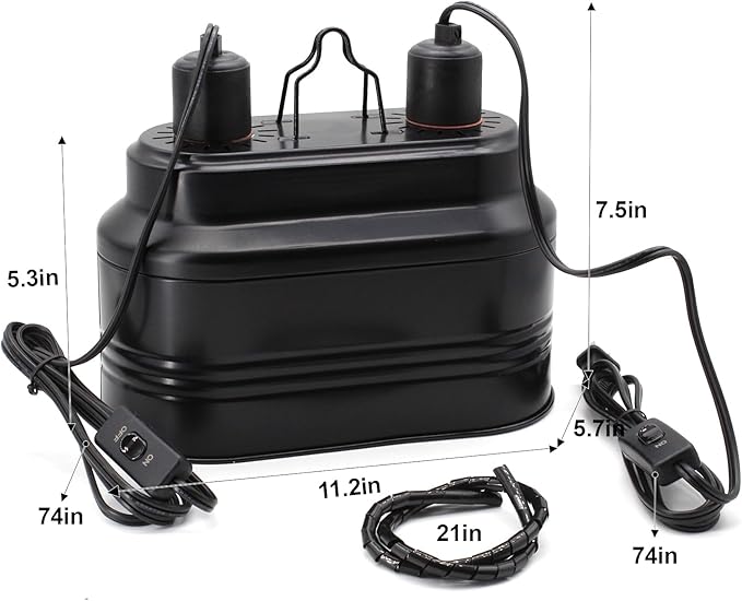 Reptile Dual Light Fixture, Reptile Heat Lamp Fixture with Separate Switches Fit for UVB Bulb Basking Heat Bulb for Reptile Glass Terrariums
