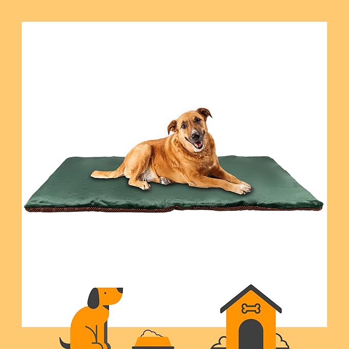 Dog Mat - 27.5 x 39.3 in Fluffy Padded Dog Blanket w/Insulation - Non Slip Kennel Mats for Sleeping - Machine Washable Bed for Dogs - Green