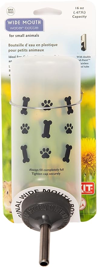Lixit Wide Mouth BPA-Free Cage Water Bottles for Rabbits, Ferrets, Guinea Pigs, Rats, Chinchillas, Hamsters, Mice, Hedgehogs, Gerbils and Other Small Animals. (Gray Paws, 16 Ounce)