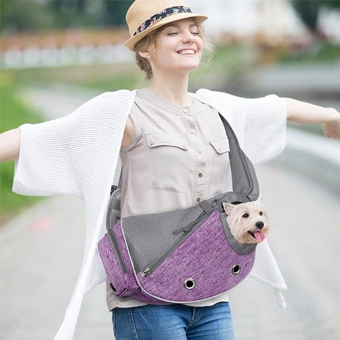 PetAmi Dog Sling Carrier for Small Dogs, Puppy Carrier Sling Purse, Dog Bags For Traveling, Carrying Bag to Wear Medium Cat, Adjustable Crossbody Pet Sling Travel Poop Bag Dispenser, Max 5 lbs, Purple