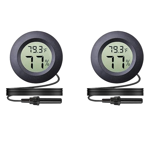 Veanic 2-Pack Mini Digital Round Hygrometer Thermometer Gauge with Probe Indoor Outdoor LCD Display Temperature Humidity Meter for Incubator Reptile Plant Terrarium Guitar Case