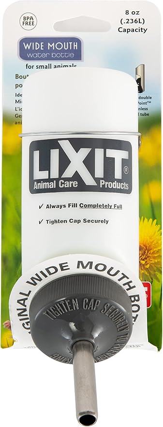 Lixit Wide Mouth BPA-Free Cage Water Bottles for Rabbits, Ferrets, Guinea Pigs, Rats, Chinchillas, Hamsters, Mice, Hedgehogs, Gerbils and Other Small Animals. (Translucent, 8 Ounce Pack of 2)