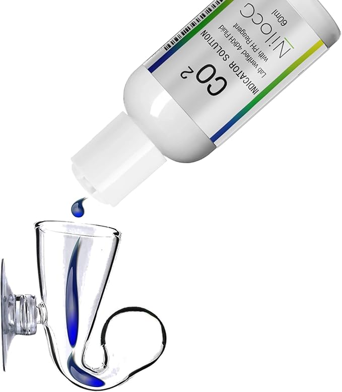 Glass CO2 Drop Checker – CO2 Monitor Kit for Aquarium Tank – Functional and Reliable – Transparent Drop Checker, 4dkh/pH Reagent Solution and Suction Cup