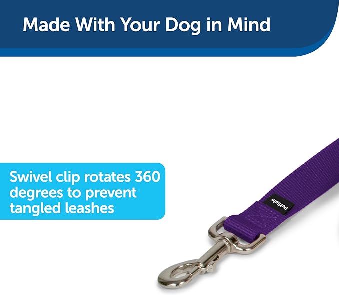 PetSafe Nylon Dog Leash – Strong, Durable, Traditional Style Leash with Easy to Use Bolt Snap – 1" x 6', Deep Purple