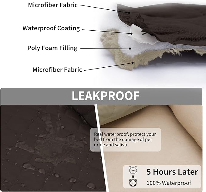 Easy-Going 100% Waterproof Dog Bed Cover Reversible Leak Proof Couch Cover Washable Sofa Cover Furniture Protector Blanket for Pets Kids Children Dog Cat (82x86 Inch, Chocolate/Beige)